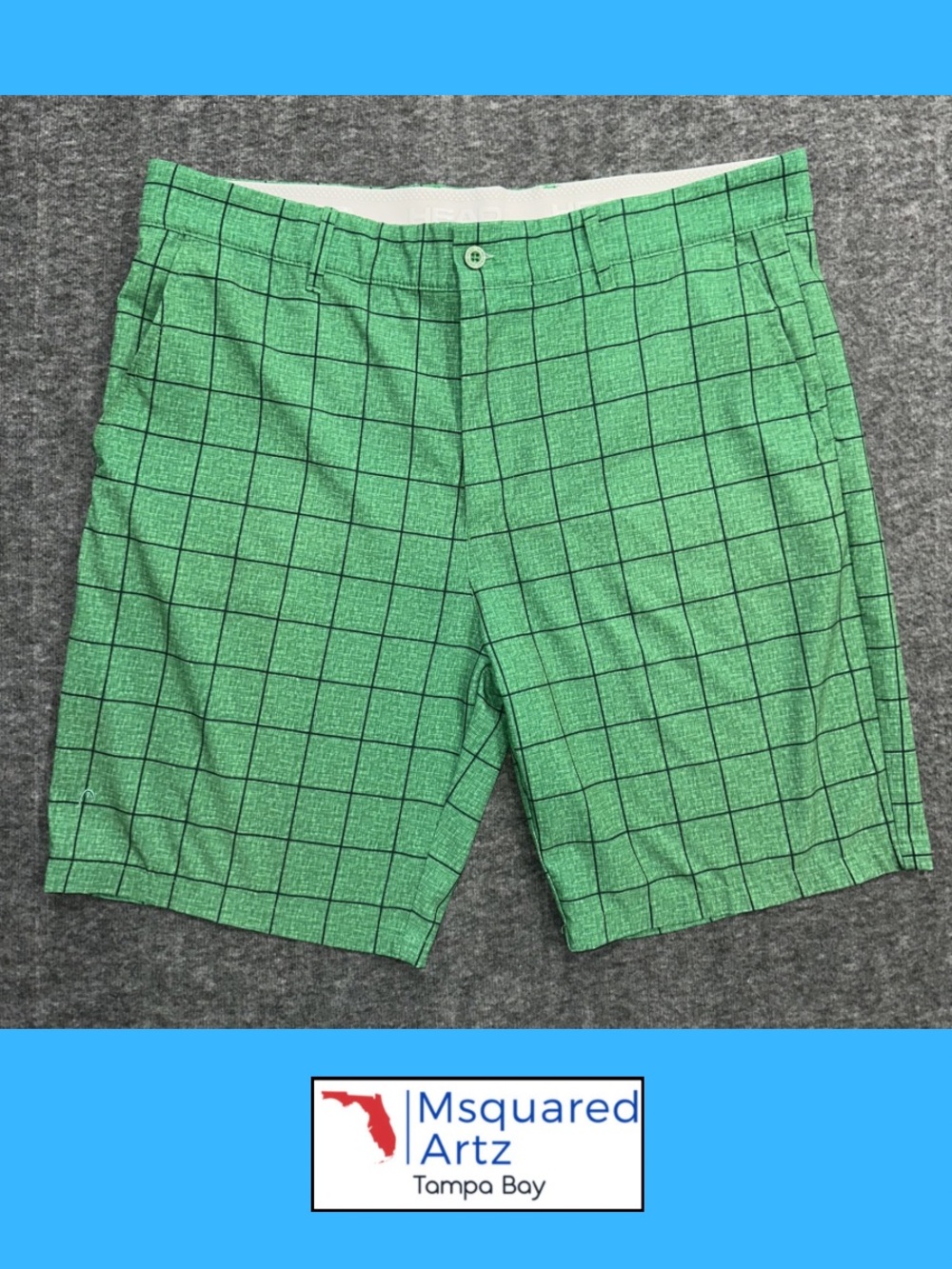 Head Golf Mens Green Windowpane Plaid Golf Shorts Size 36 Performance Stretch